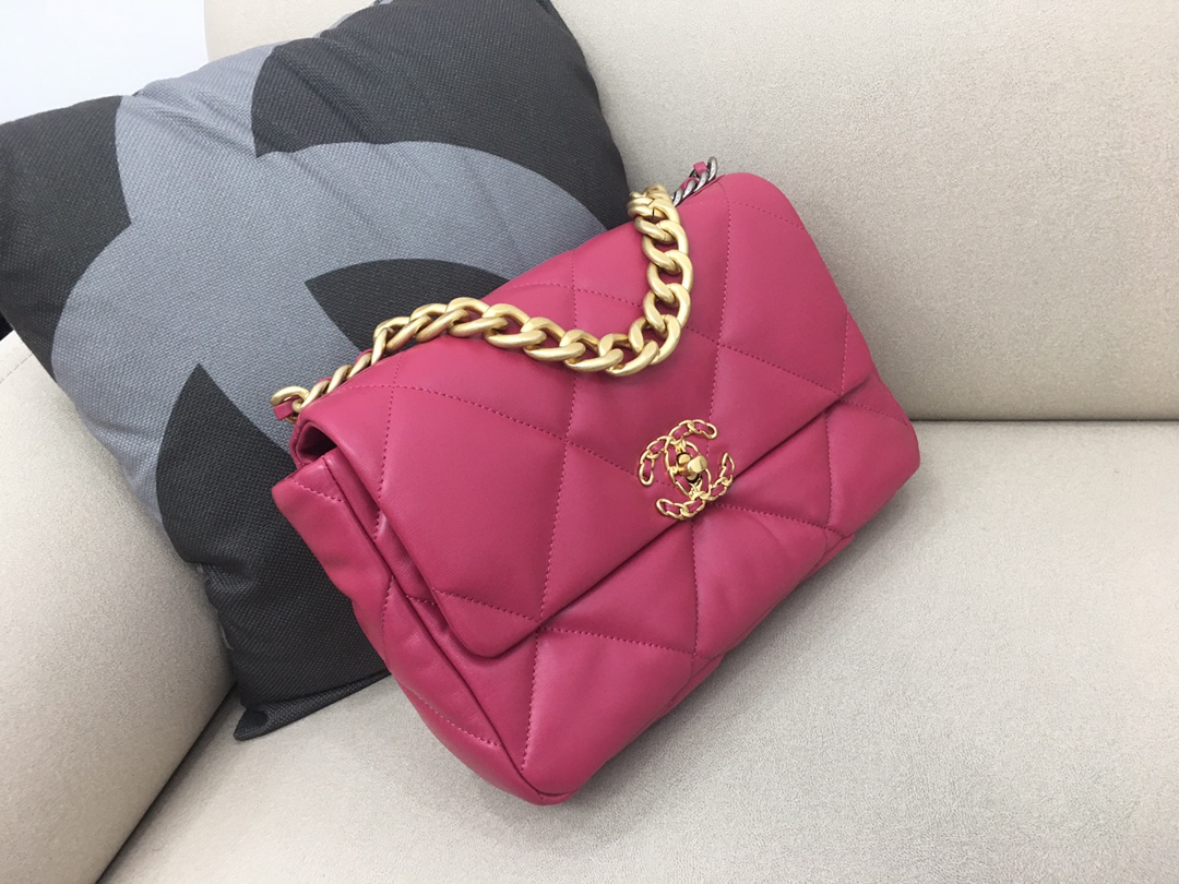 Lambskin 19 Large Handbag Flap Bag AS1161 Rose Red